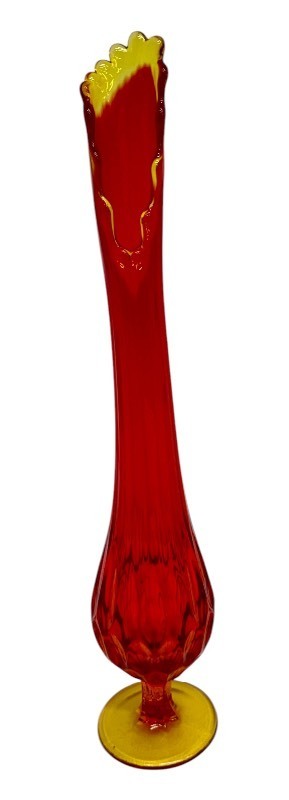 lot 61 image: Vintage MCM Art Glass Tall Amberina Thumbprint Stretch Swung Vase
