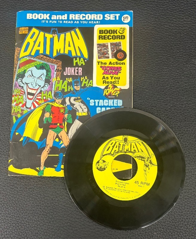 lot 120 image: Vintage Stacked Cards Batman Comic Book and Record Set