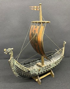 lot 43 image: Vintage Edward Aagaard Iron Art Viking Ship Decorative Figurine