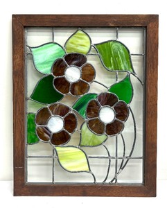 lot 10A image: Stunning Stained Glass Floral Design Framed Panel