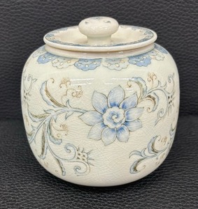 lot 106A image: Andrea by Sadek Blue and Cream Floral Design Ginger  Canister Jar