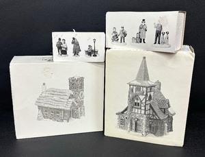 lot 159 image: Department 56 Dickens Village Series Ivy Glen Church, Vision of a Christmas Past, Old Michael Church and A Christmas Carol Morning