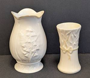 lot 166 image: Pair of Miniature Belleek Porcelain Vases