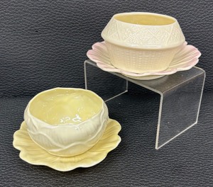 lot 198 image: Belleek Open Sugar Bowls with Under Plates
