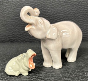 lot 202 image: Adorable Bing & Grndahl Elephant and Russian Hippo Figurine