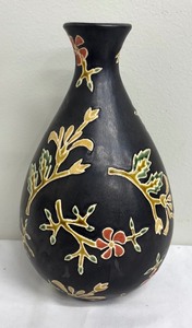 lot 203 image: Enticing Embossed Black Floral Vase by Earthenware