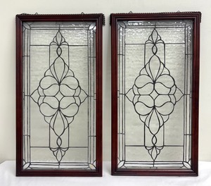 lot 110A image: Pair of Leaded Glass Framed Panels