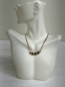 lot 11 image: 10K Gold Necklace with Emerald Stones and Diamond Accents