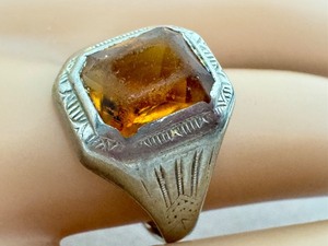 lot 17 image: Vintage Art Deco Silver Ring with Amber Colored Stone
