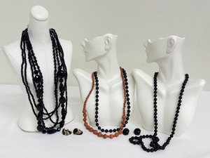 lot 95 image: Collection of Vintage Black Beaded Necklaces with Earrings