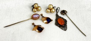 lot 96 image: Vintage Costume Jewelry Lot with Faux Pearl Earrings and Ornate Pins