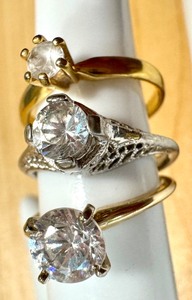 lot 36LB image: Set of 3 Elegant Diamond Simulant Rings in 14 Gold & Silver Plate Settings