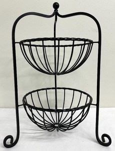 lot 139A image: Two Tier Black Wrought Iron FruitVegetable Basket