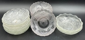 lot 123F image: Antique EAPG Flint Glass Bellflower Pattern SauceDessert Dishes - 11 in total
