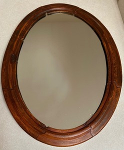 lot 44F image: Beautiful Antique Oval Wood Framed Mirror - True Craftmanship