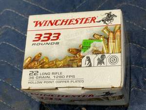 lot 71 image: Winchester 22LR 36 gr 333 Rounds