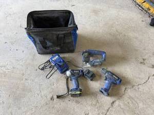 lot 104 image: Kobalt 12V Drill Driver, Impact Driver, Jig Saw, Charger & 2 Batteries