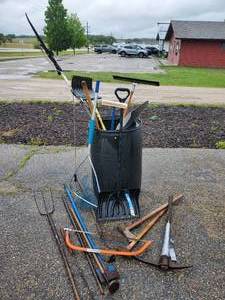 lot 51 image: Lot of Garden outdoor equiptment with Plastic Barrel