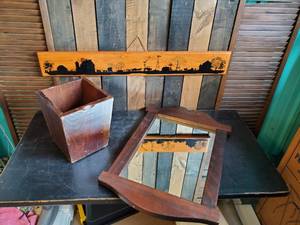 lot 79 image: wooden Box, Mirror and Autumn chores 1973 harvey Bernard Scenery Dcor