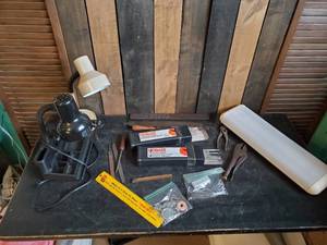 lot 83 image: Hobart Stick Electrodes Desk Lamps Metal Files and more