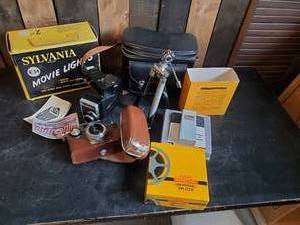 lot 98 image: Camera and Accessories lot, Sylvania Movie Light Argus Camera and Tripod and more