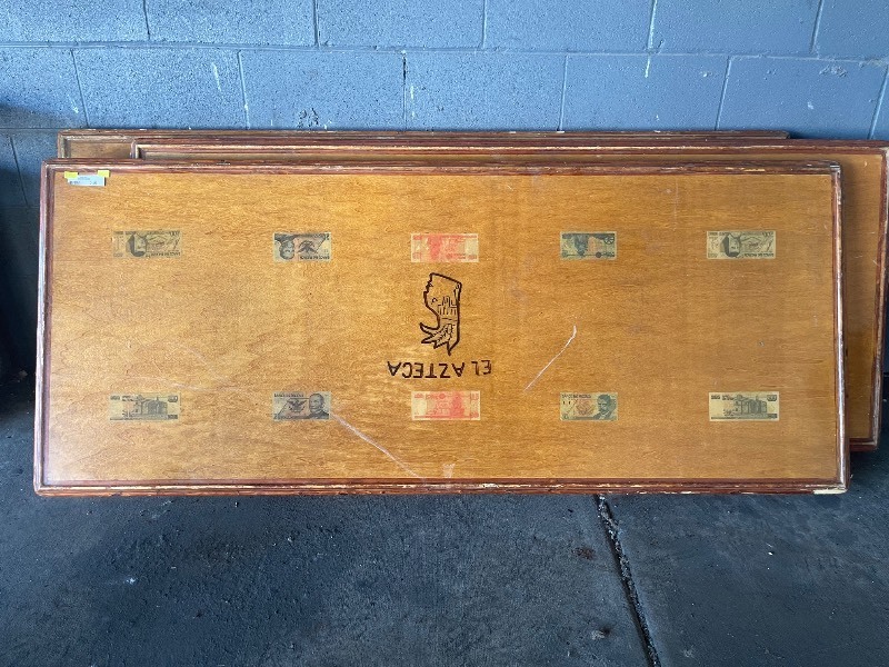 lot 249 image: Table top with 1060 Pesos real money in finish (no legs)