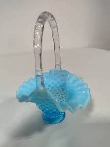 lot 12 image: Fenton Blue Hobnail Glass Basket