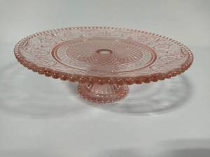 lot 20 image: Pink Depression Glass Pedestal Cake Stand