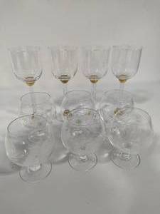 lot 61 image: Sasaki Chicago Gold Wine Glasses & Bamboo Etched Snifters