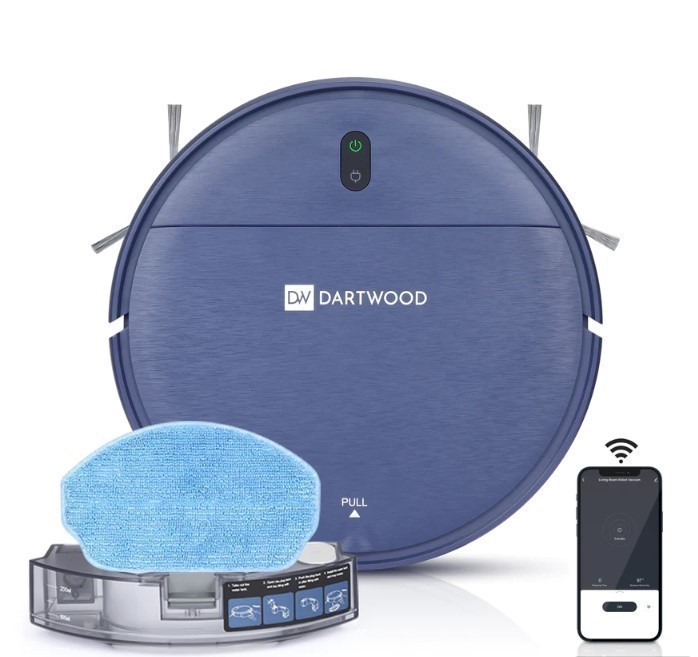 lot 900 image: Dartwood Smart Robot Vacuum Cleaner - Wi-Fi Robot Vacuum and Mop for Easy Cleaning (Blue) - No Remote