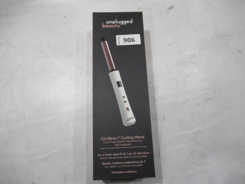 lot 906 image: Unplugged Beauty Cordless 1 Curling Wand - Hair Styling Rechargeable Battery - White