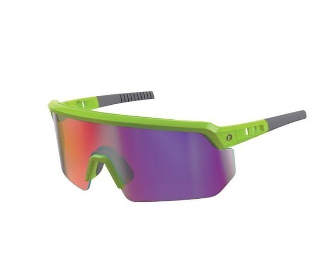 lot 818 image: NEW Ergodyne Skullerz AEGIR Anti-Scratch & Anti-Fog Safety Sunglasses - Purple Mirror Lens Lime Frame