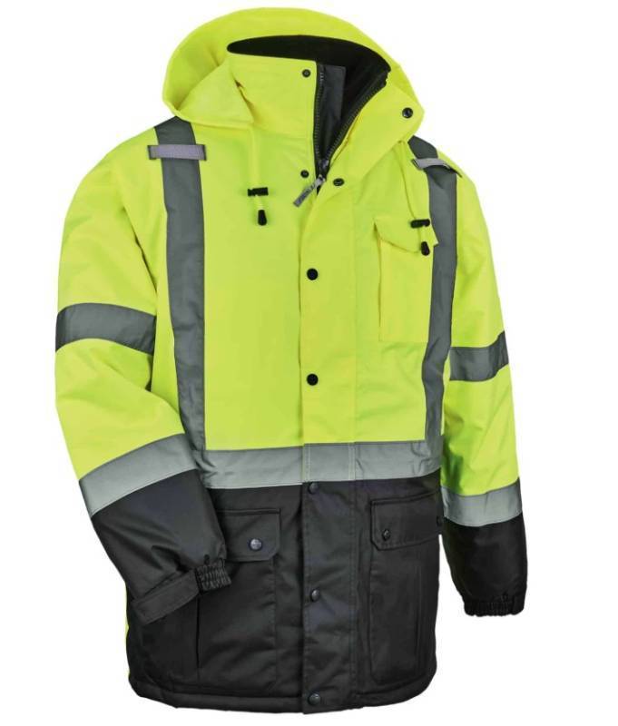lot 821 image: NEW Ergodyne GloWear 8384 Hi-Vis Winter Jacket Quilted Parka - Type R, Class 3 - LIME 2XL