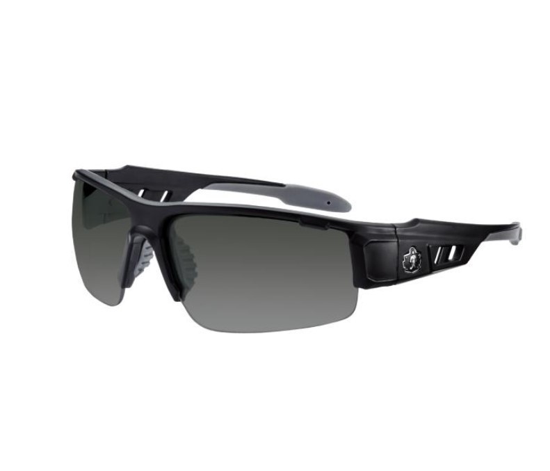 lot 825 image: NEW 2 Pack of Ergodyne Skullerz DAGR Safety Glasses, Sunglasses Smoke Lens Black Frame
