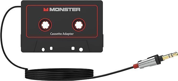 lot 884 image: Monster Aux Cord Cassette Adapter 800 - iCarPlay for Car Tape Deck, Auxiliary To Dashboard, MP3 Player, iPod and iPhone - 3 ft Black Cable