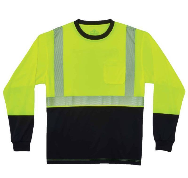 lot 711 image: NEW Ergodyne GloWear 8281BK Hi-Vis Performance Long Sleeve T-Shirt - Type R, Class 2, Black Bottom - 8XL LIME