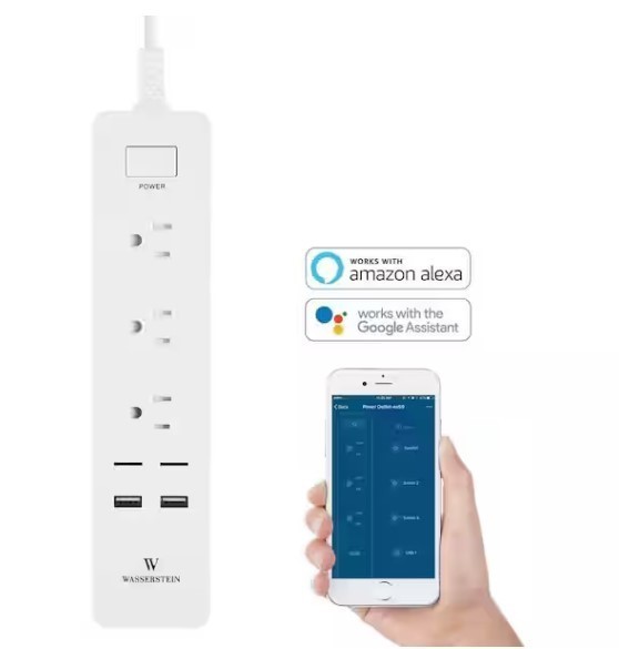 lot 717 image: Wasserstein Wi-Fi Controlled Smart Power Strip - 3 Outlets  2 USB Ports Compatible with Alexa and Google Assistant