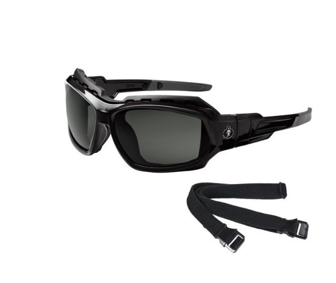 lot 723 image: NEW 2 Pack of Ergodyne Skullerz LOKI Convertible Safety Spoggles w Strap -Black-AF Smoke Lens