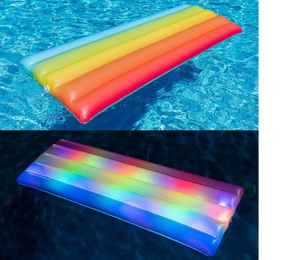 lot 398 image: NEW 2 Pack of Good Vibes Rainbow Collection Illuminated LED Deluxe Pool Raft with Pillow - 74 x 30
