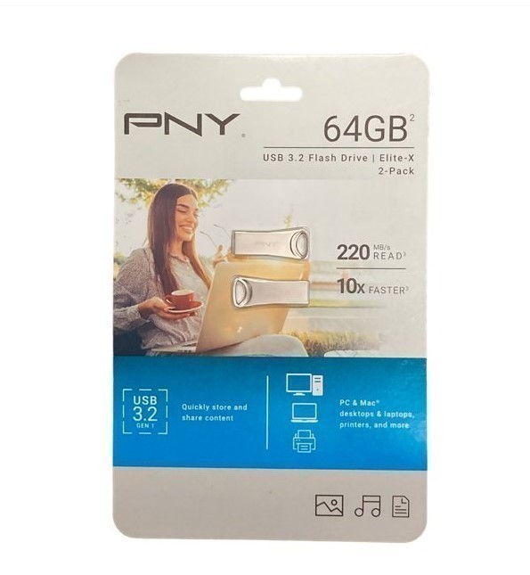 lot 416 image: NEW PNY 64GB Elite-X USB 3.2 Flash Drive (2 Pack)