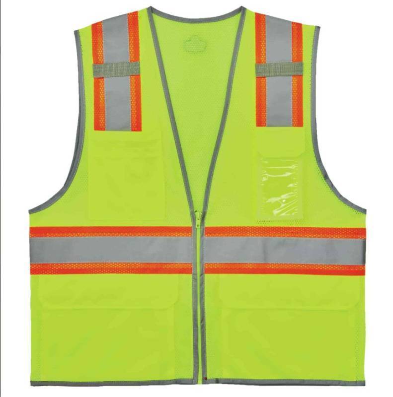 lot 425 image: NEW GloWear 8246Z Two-Tone Mesh Hi-Vis Safety Vest - Type R, Class 2, Zipper, Reflective Binding - LIME - LXL