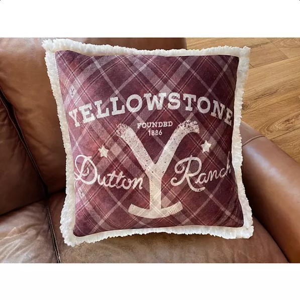 lot 448 image: NEW Pair of Yellowstone Silk Touch Pillow With Sherpa Back, 22 x 22 - Dutton Tartan