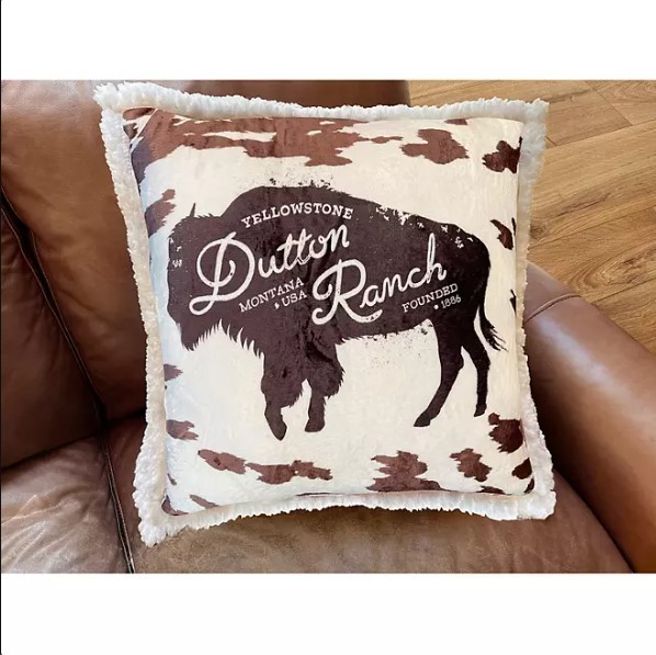 lot 449 image: NEW Pair of Yellowstone Silk Touch Pillow With Sherpa Back, 22 x 22 - Cattle Hide
