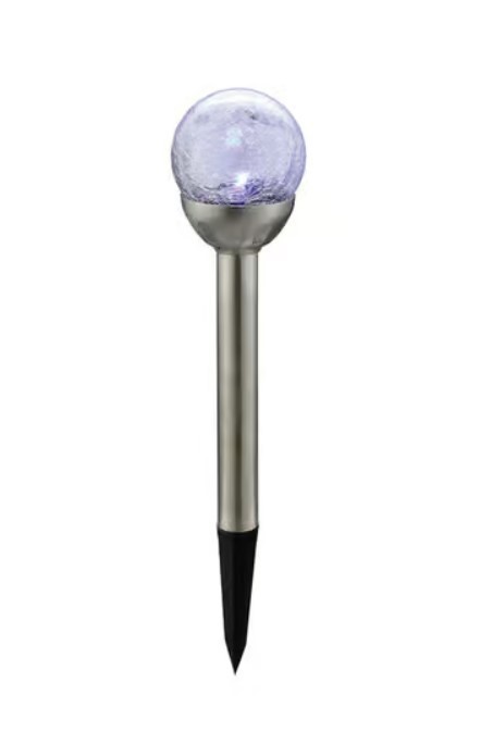 lot 379 image: NEW 2 Pack of Living Accents Silver Solar Powered LED Pathway Lights