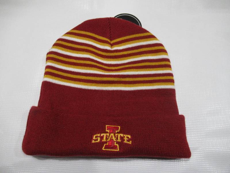 lot 381 image: NEW Iowa State University Cyclones Maroon Striped Beanie Stocking Cap - OSFM