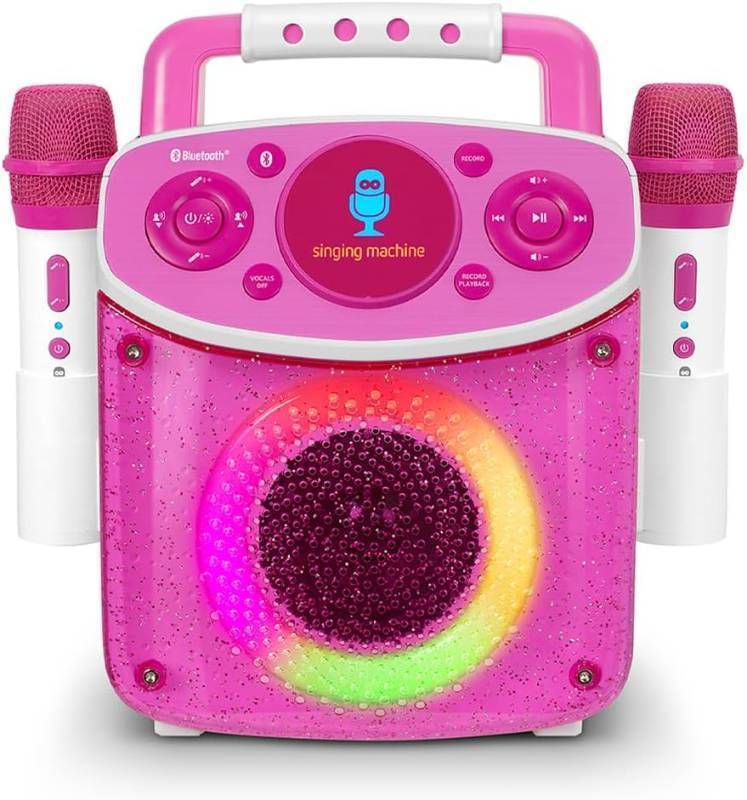 lot 294 image: NEW The Singing Machine Mini Sparkle Karaoke Machine with 2 Mics - Pink