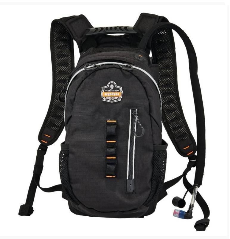 lot 299 image: NEW Ergodyne Chill-Its 5157 Hydration Backpack, Cargo Pack with Storage, 3 Liter Bladder, Breakaway Shoulder Straps - BLACK