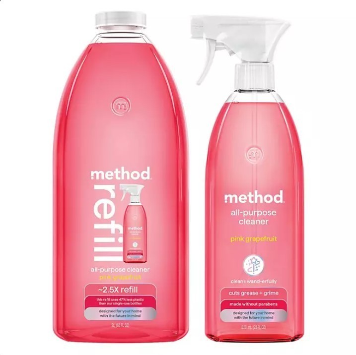 lot 320 image: NEW Method All Purpose Cleaner, Pink Grapefruit, 28 fl. oz. Spray Bottle  Refill, Total 96 fl. oz.
