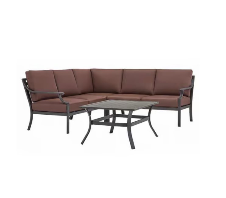 lot 103 image: NEW Living Accents Wilshire Black Steel Deep Seating Sectional with Table Brown