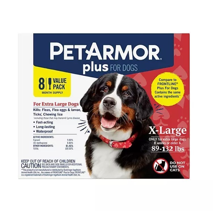 lot 142 image: NEW PetArmor Plus Topical Flea and Tick Prevention for Dogs, 8-Month Supply - XL Dogs (89-112 lbs)